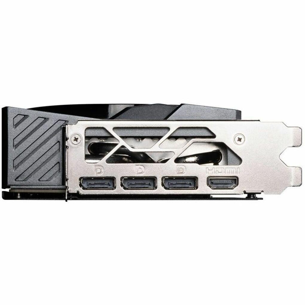 Close-up of MSI RTX 5080 Gaming Trio I/O ports showing three DisplayPort and one HDMI output connections