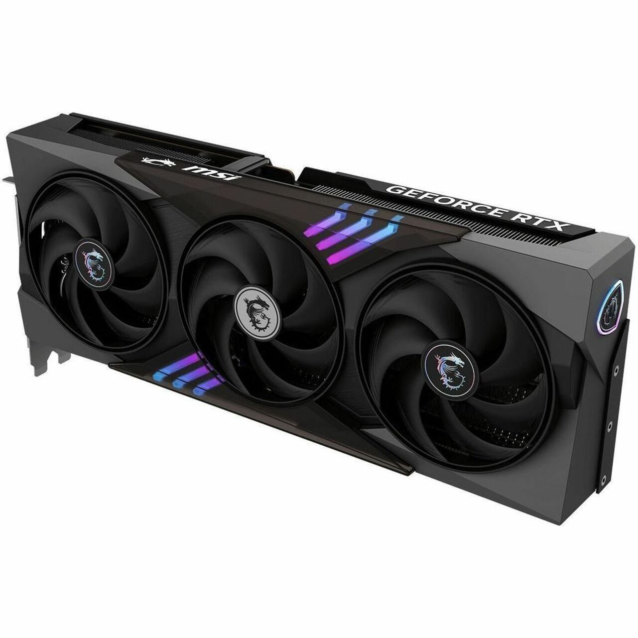 MSI RTX 5080 Gaming Trio displaying RGB lighting effects across fans and shroud in atmospheric gaming setup