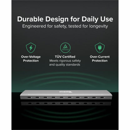 Safety certification and protection features diagram for the PS-10CC charging hub-alternate-image4