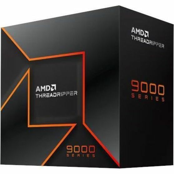 AMD Ryzen Threadripper 9960X processor retail box featuring black packaging with orange geometric design elements and 9000 series branding