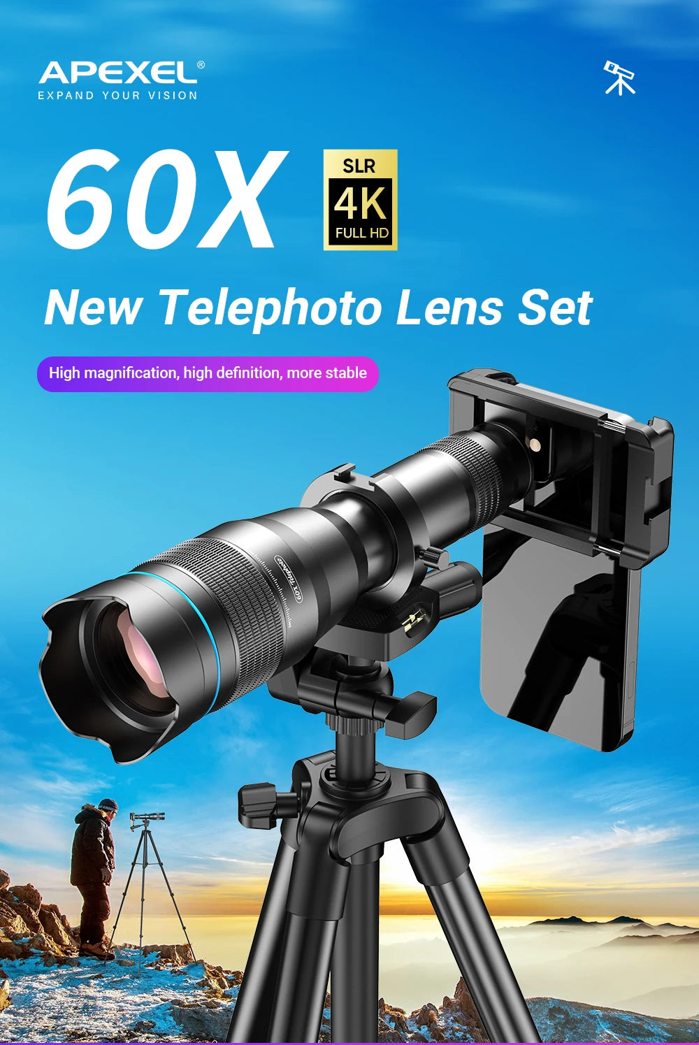 APEXEL 60X Astronomical Telephoto Zoom Mobile Phone Telescope Lens