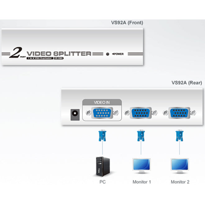 ATEN VS92A VGA Switchbox, 2-Port Video Switch with 1920 x 1440 Resolution and 250 MHz Bandwidth