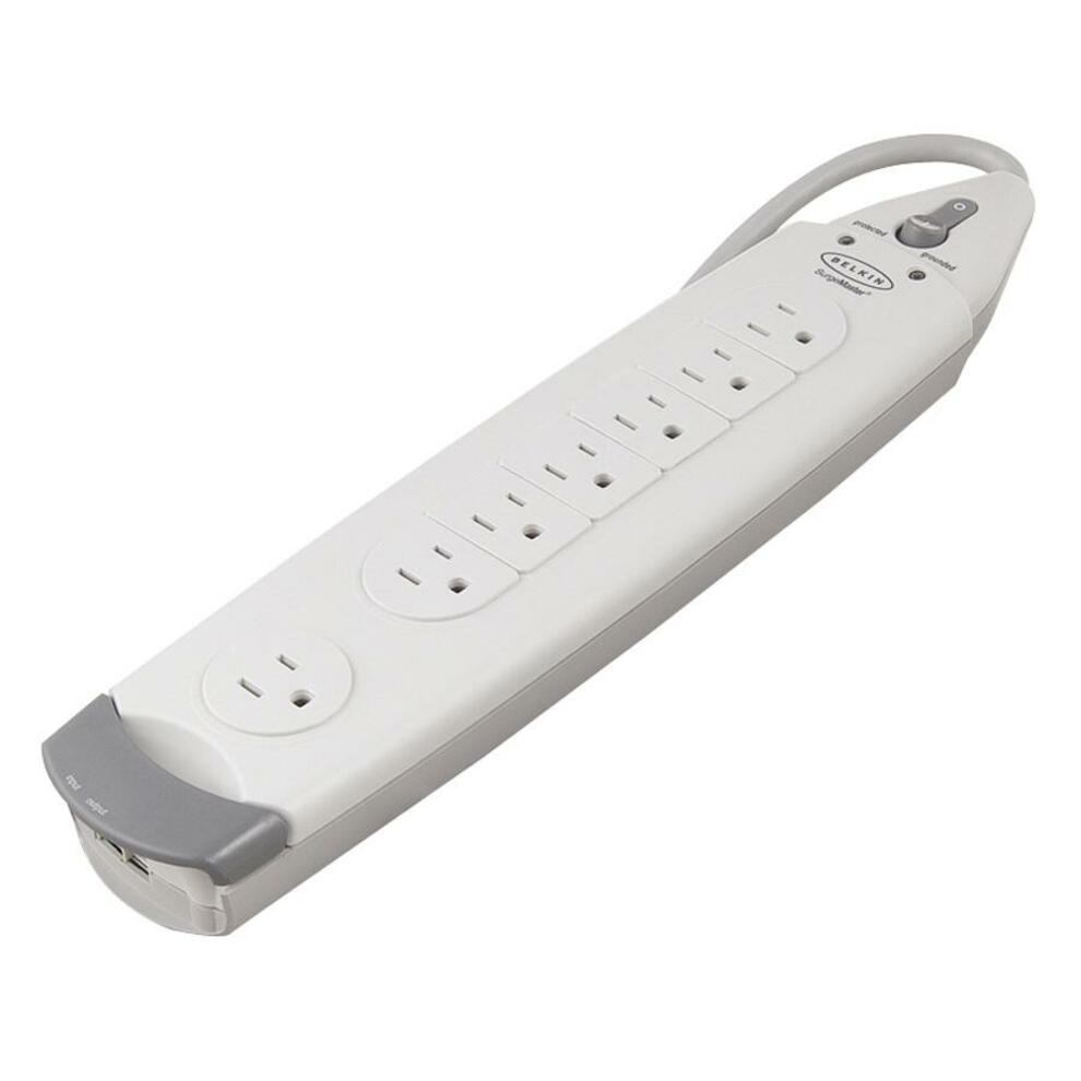 Belkin F9H710-12 SurgeMaster 7-Socket Office Surge Protector with 12' Cord, Clutter-Free Cord Management, Phone Line Splitter, Ground and Overload Protection