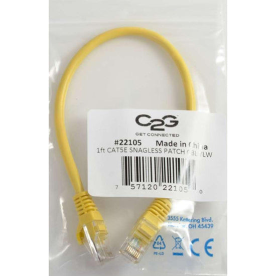 C2G 15198 7 ft Cat5e Snagless UTP Unshielded Network Patch Cable - Yellow, Lifetime Warranty