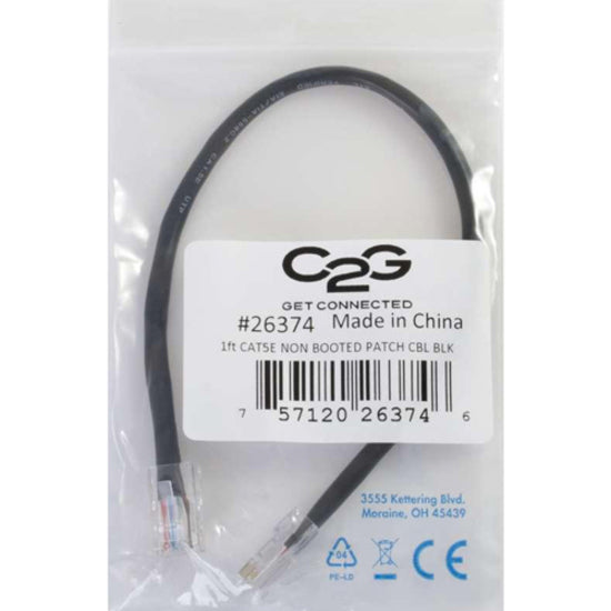 C2G 22695 10 ft Cat5e Non Booted UTP Unshielded Network Patch Cable - Black, Lifetime Warranty