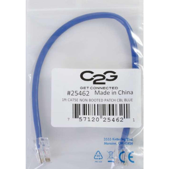 C2G 22703 25ft Cat5e Non-Booted Unshielded Ethernet Network Patch Cable - Blue, Lifetime Warranty