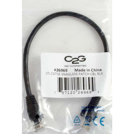 C2G 15222 25ft Cat5e Unshielded Ethernet Cable - Cat 5e Network Patch Cable - BLK, Molded, Snagless, Copper Conductor