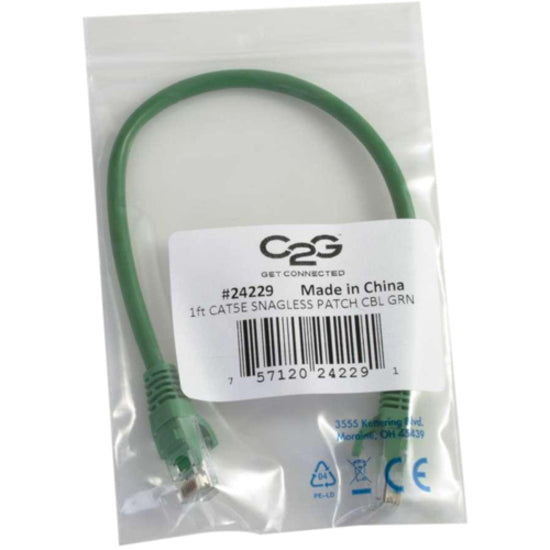 C2G 15201 10ft Cat5e Unshielded Ethernet Cable, Green, Lifetime Warranty