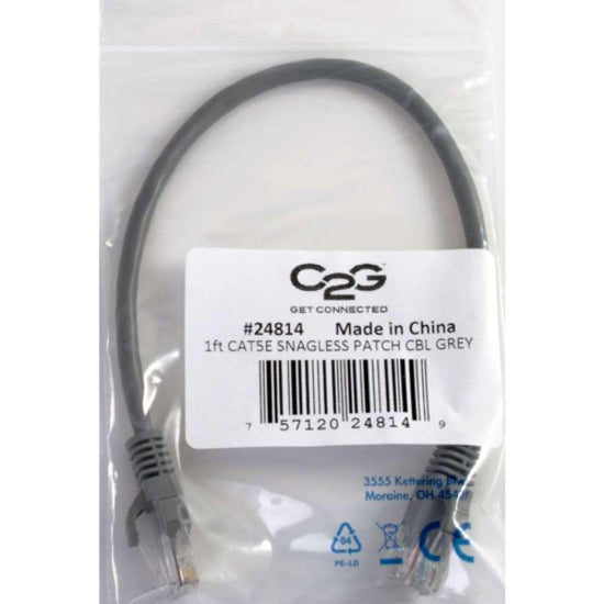 C2G 15199 10ft Cat5e Unshielded Ethernet Cable, Gray, Lifetime Warranty