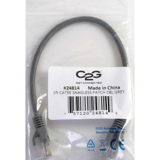 C2G 15192 7ft Cat5e Unshielded Ethernet Cable, Gray