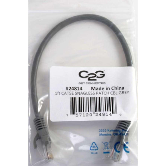 C2G 15211 25 ft Cat5e Snagless UTP Unshielded Network Patch Cable - Gray, Lifetime Warranty