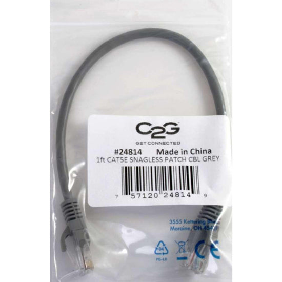 C2G 15205 14ft Cat5e Unshielded Ethernet Cable - Cat 5e Network Patch Cable, Gray