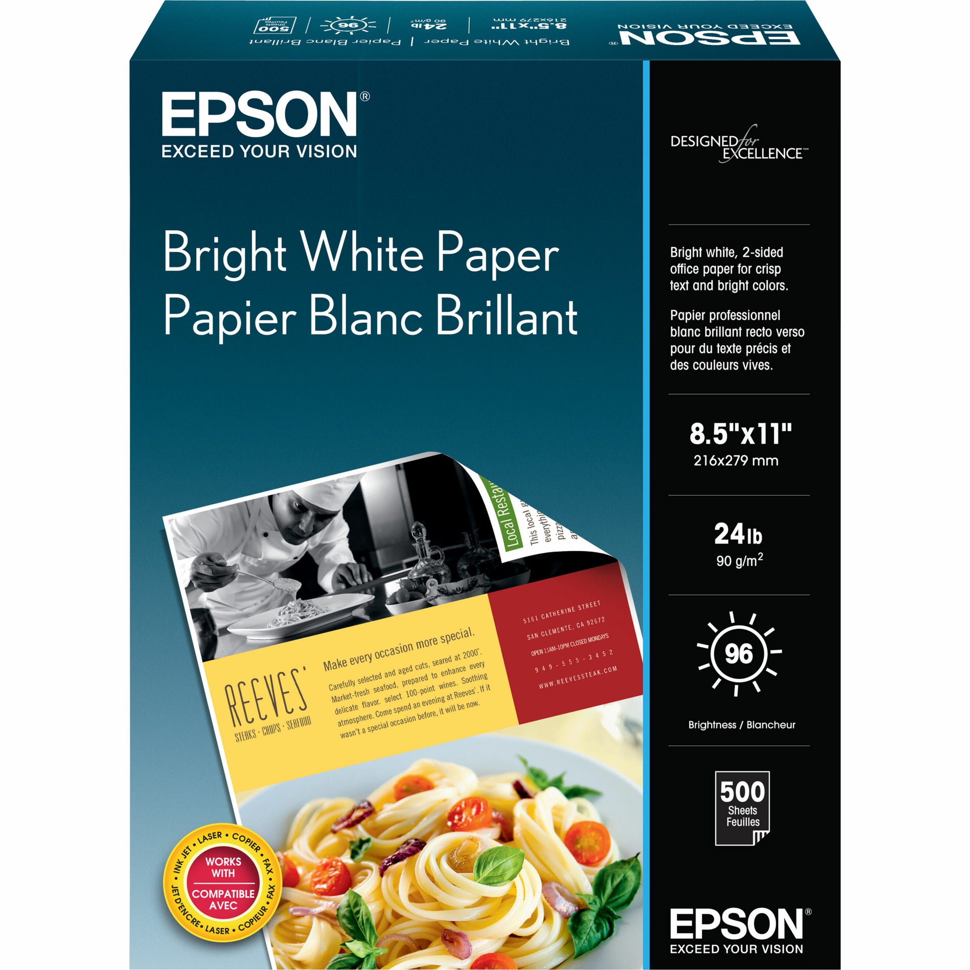 Epson S041586 Premium Inkjet Paper, Ultra Smooth, 8.5" x 11", 108 Brightness, 500/Box