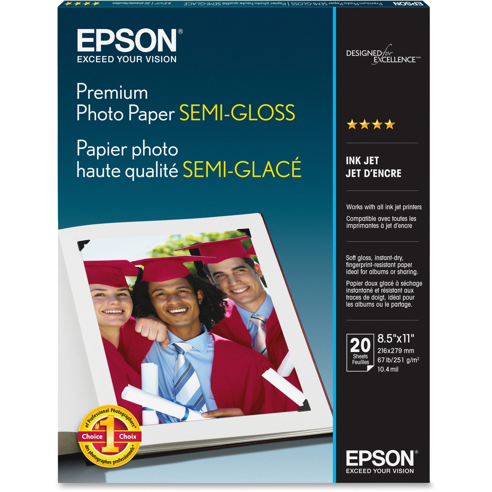 Epson S041331 Premium Semi-Gloss Photo Paper, Highest Color Gamut for Vivid Reproduction