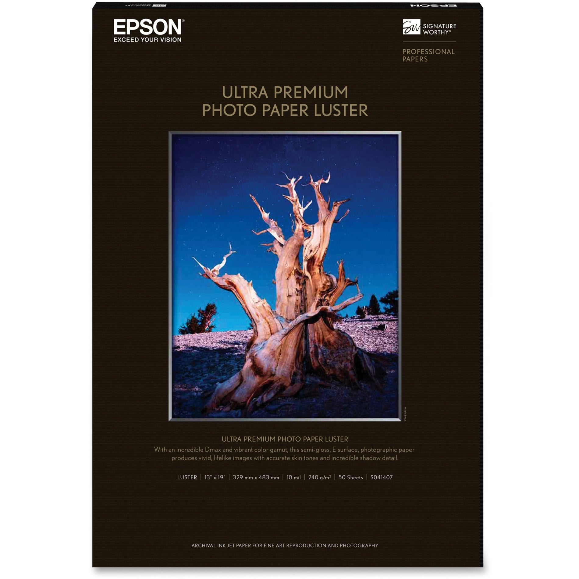 Epson S041407 Ultra Premium Luster Photo Paper, 13"x19", 50 Sheets, 10 mil Thickness