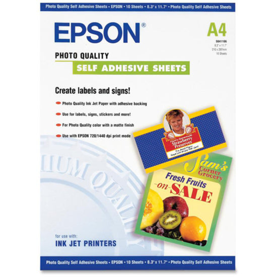 Epson S041106 A4 Self-Adhesive Photo Paper, Ultra-Smooth Matte Finish, 167g/m²
