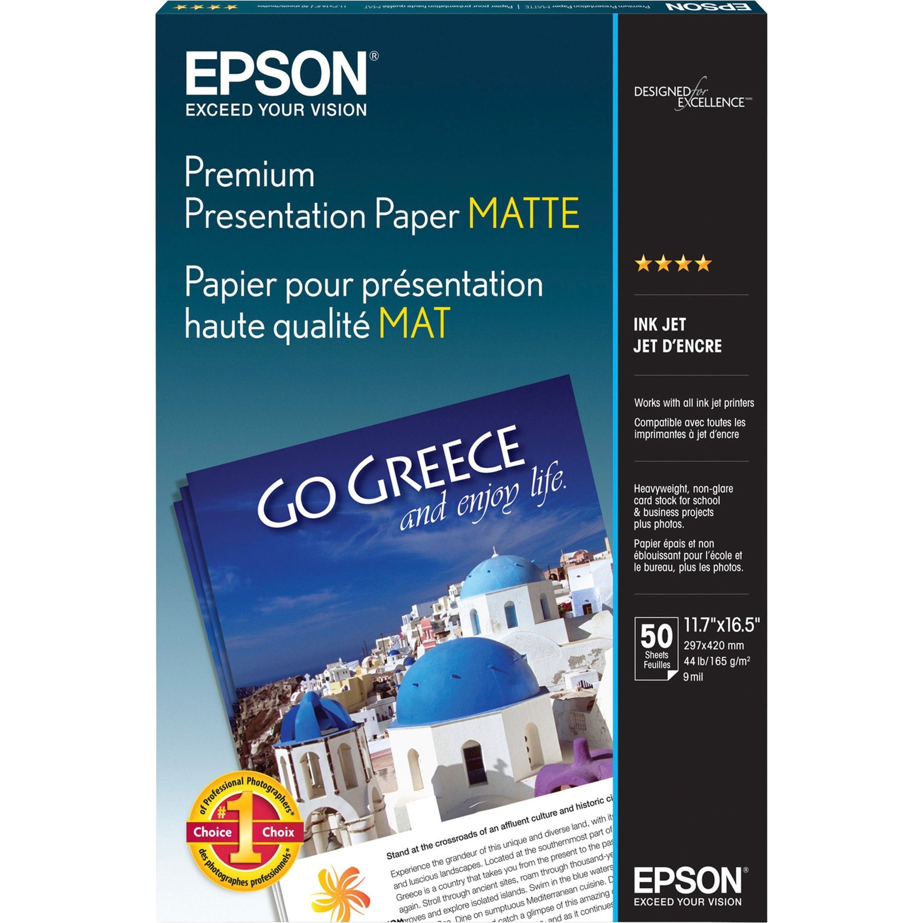 Epson S041260 Premium Matte Inkjet Presentation Paper, Heavyweight, Ultra-Smooth, Bright White, Non-Glare Finish, Resists Fading up to 72 Years