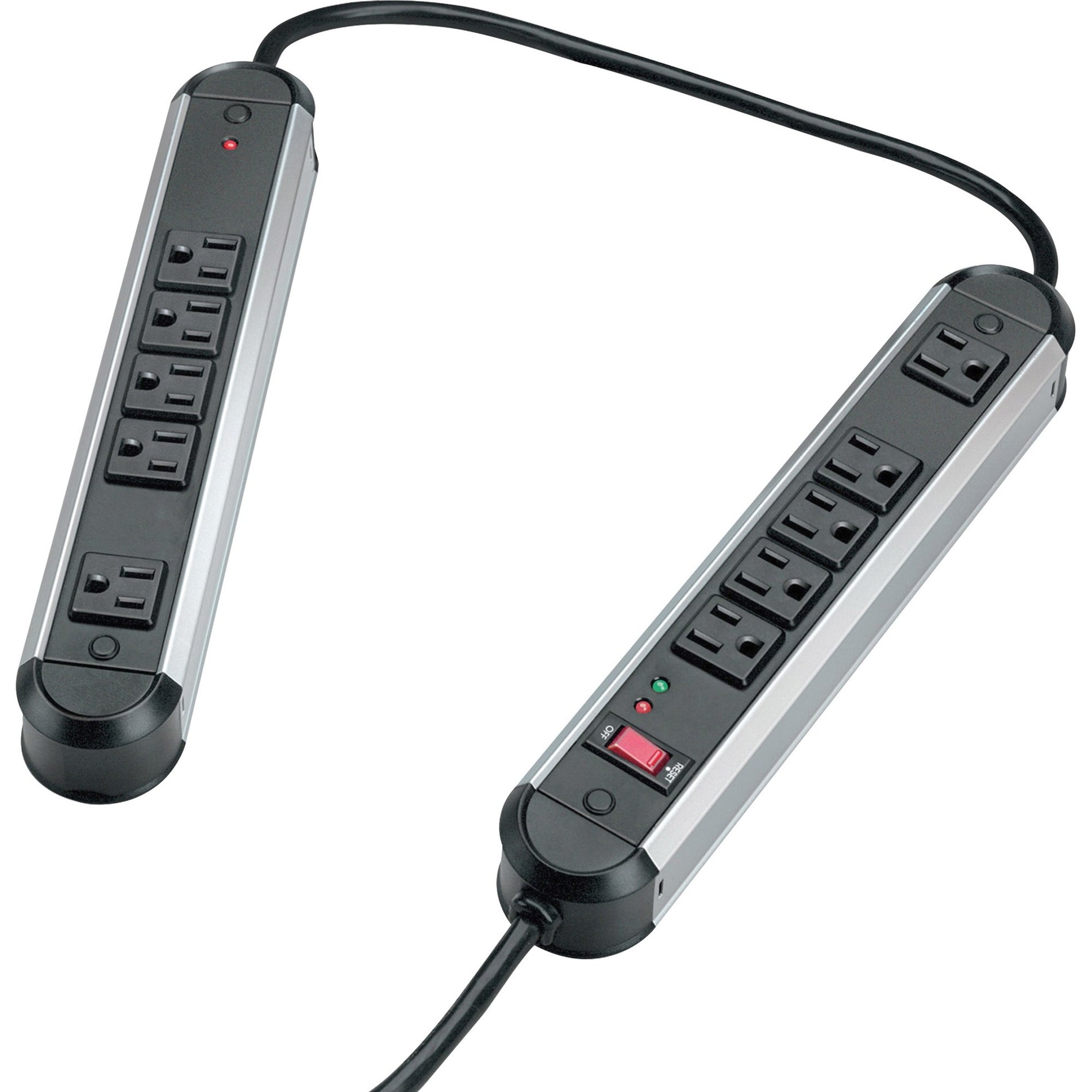 Fellowes 99082 Metal Split Surge Protector, 1250 Joules, 10 Outlets, 6' Cord, Black