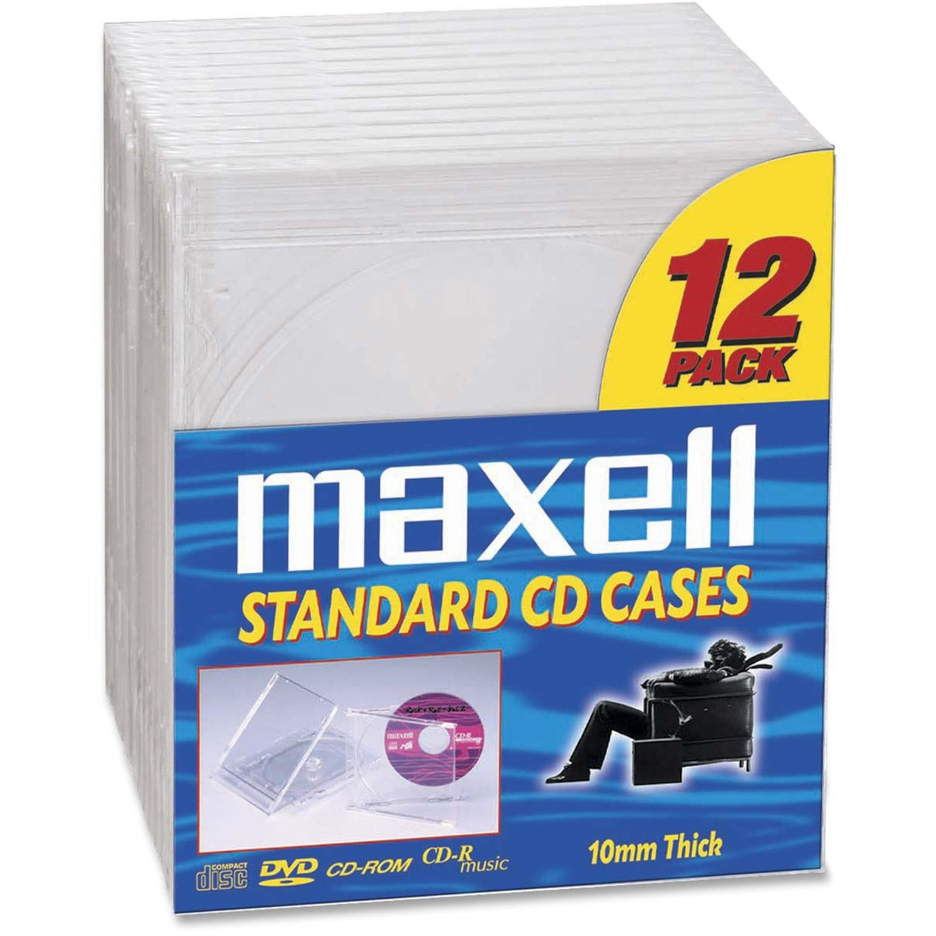 Maxell 190069 CD/DVD Jewel Cases CD-360, 12-Pack, Clear Plastic, Dust Proof