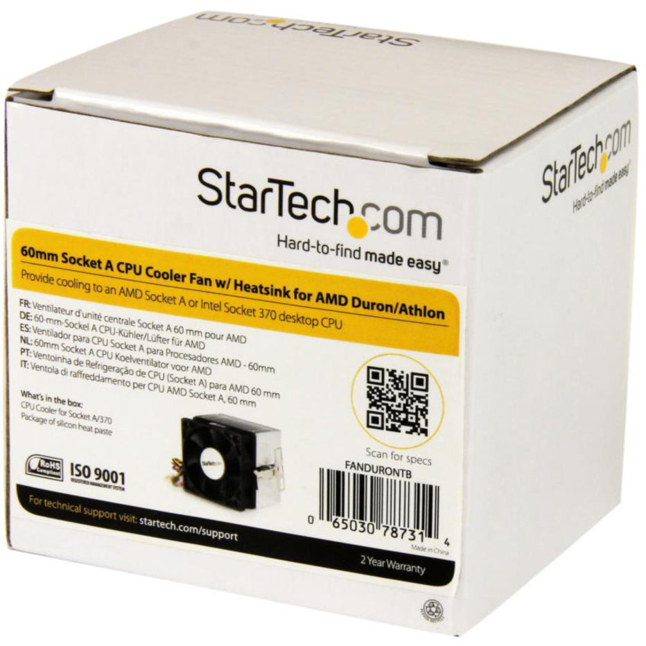 StarTech.com FANDURONTB 60mm Socket A CPU Cooler Fan for AMD, 2-Year Warranty, Free Lifetime Technical Support