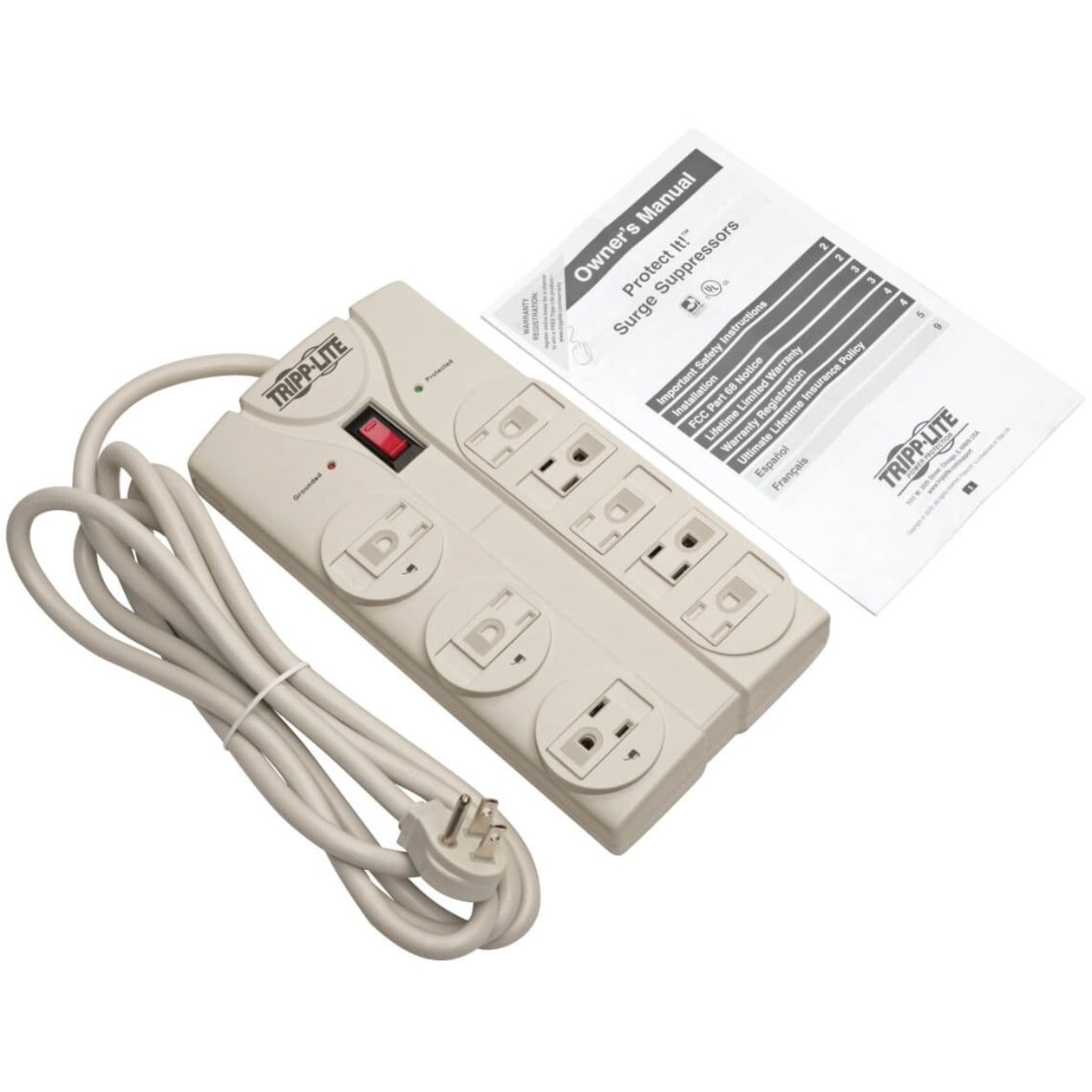 Tripp Lite TLP808 Protect It! 1440 Joule 8-Outlet Surge Protector, 8' Cord, Gray