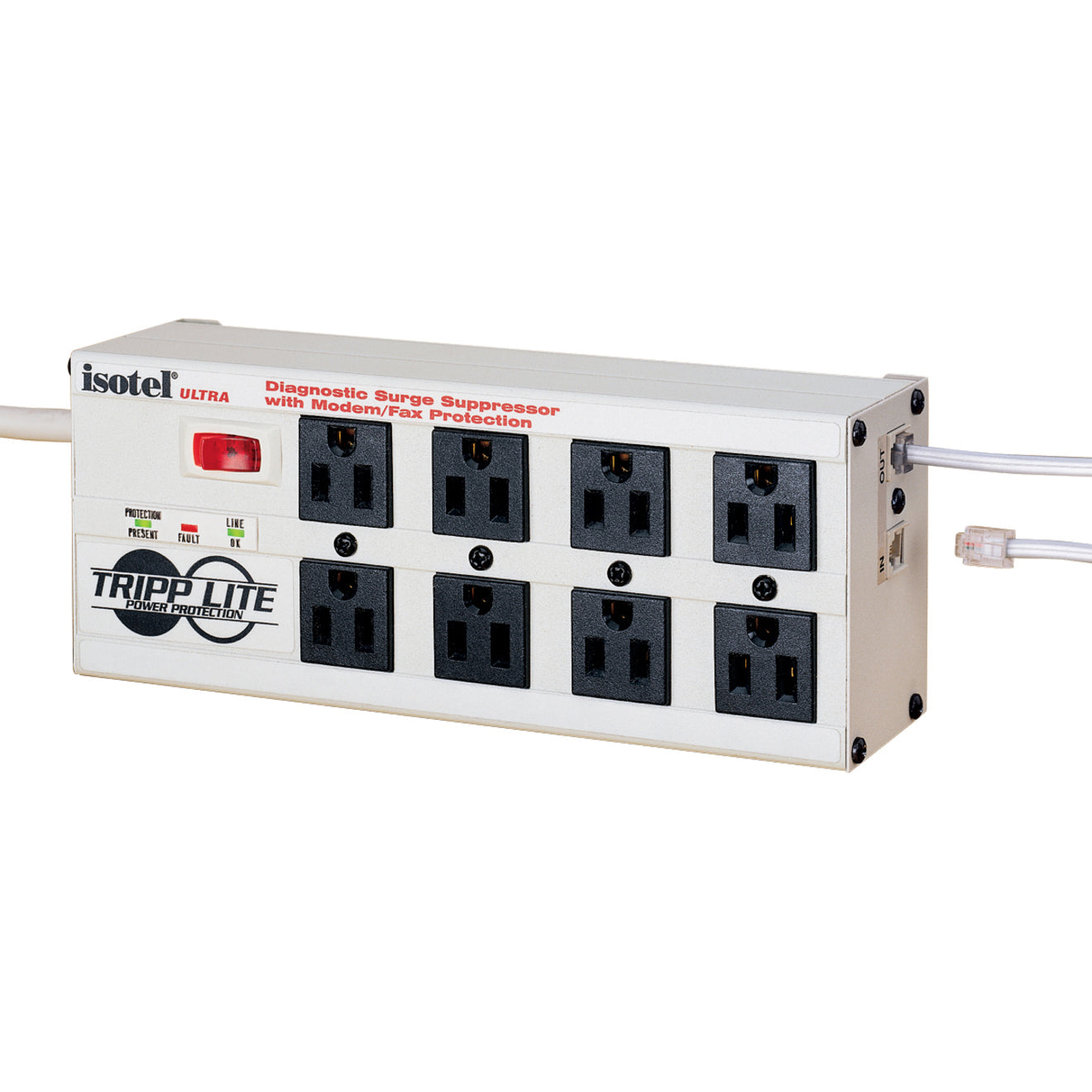 Tripp Lite ISOTEL8ULTRA Isobar Surge Protector Metal RJ11 8 Outlet 12' Cord 3840 Joules, Lifetime Warranty, 120V AC Power Handling