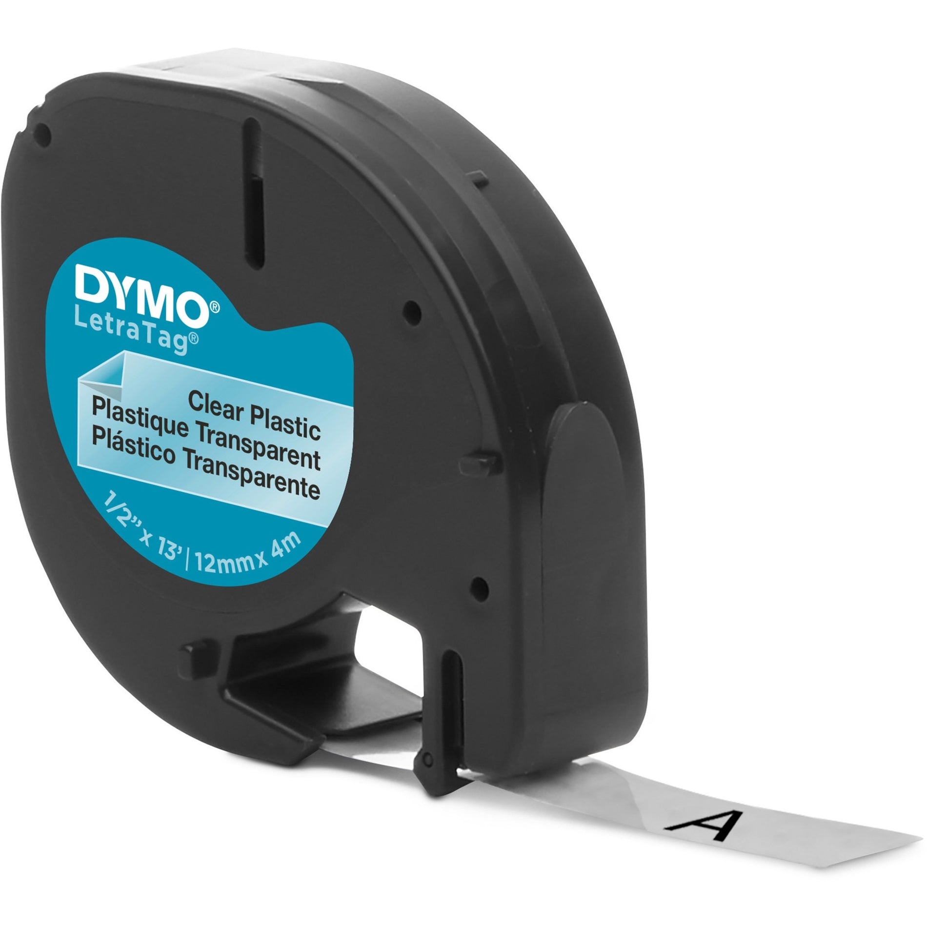 Dymo 16952 Letra Tag Labelmaker Tapes, 1/2"x13', Black on Clear