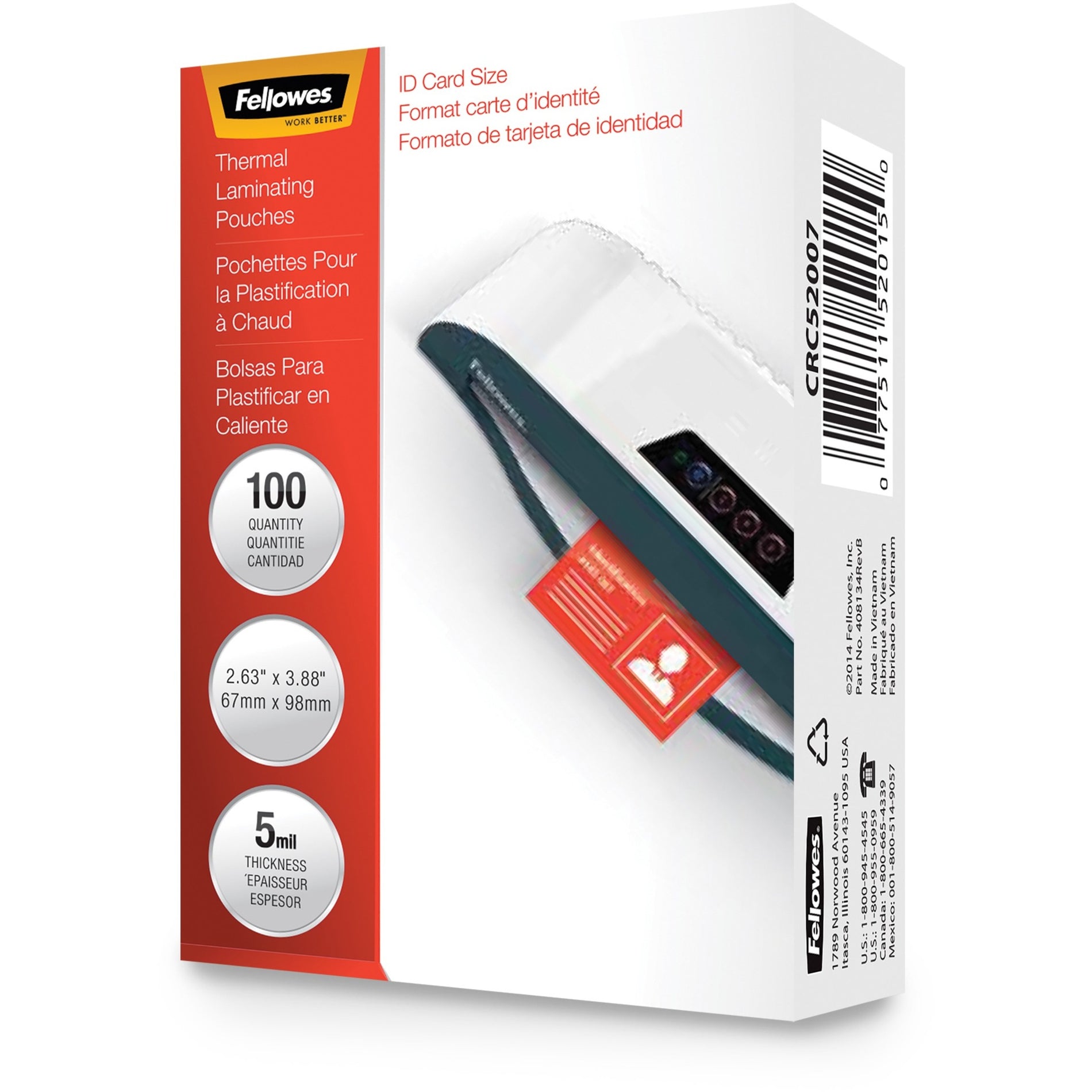 Fellowes 52015 Glossy Laminating ID Pouches, Unpunched, 5 mil, 100 Pack
