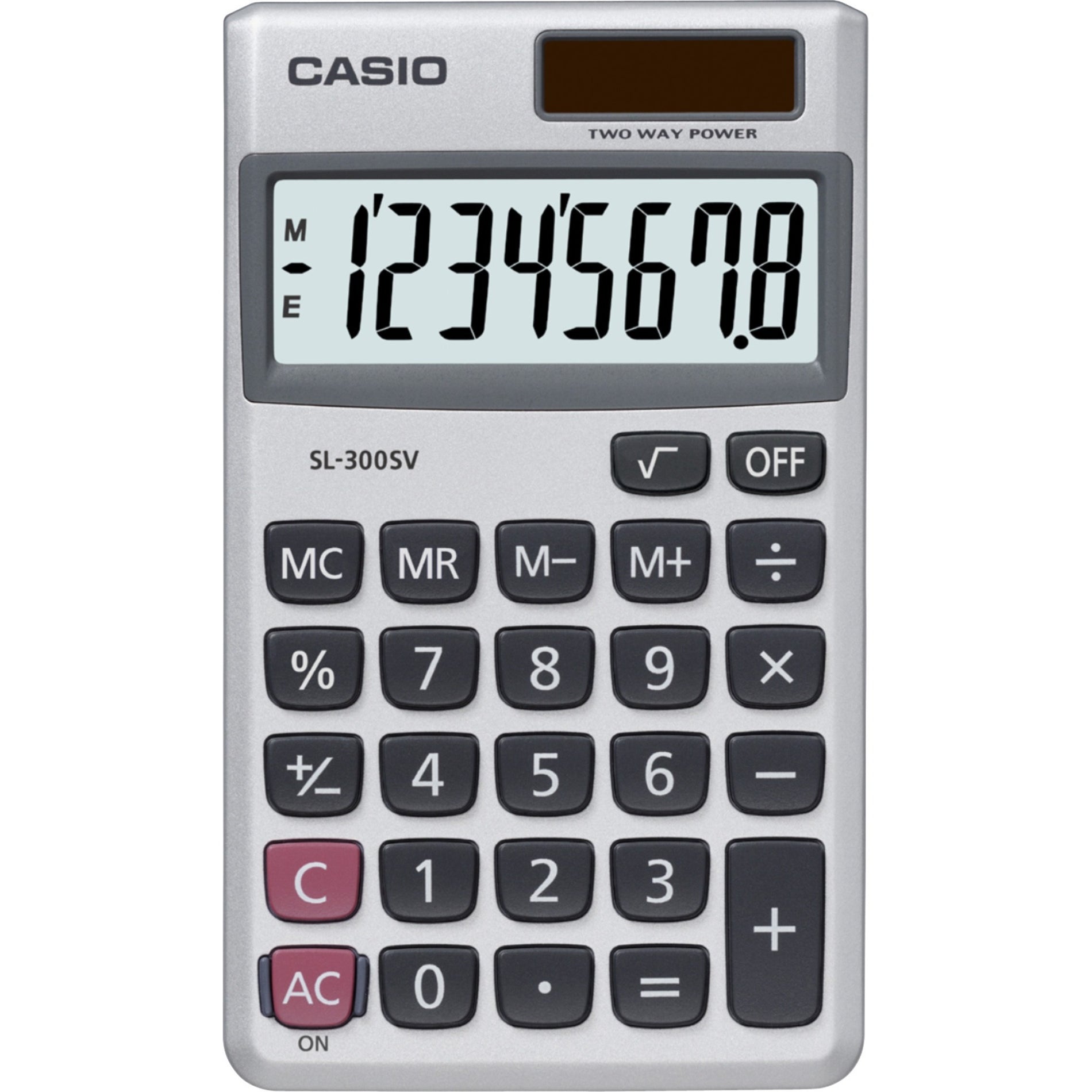 Casio SL300SV SL300 8-Digit Handheld Calculator, Battery/Solar Powered, Silver