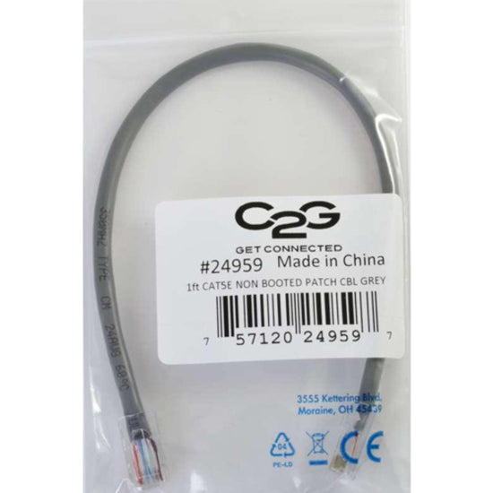 C2G 24960 2ft Cat5e Non-Booted UTP Network Patch Cable, Gray