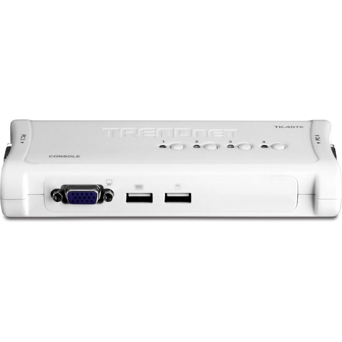 TRENDnet 4-Port USB KVM Switch Kit, VGA And USB Connections, 2048 x 1536 Resolution, Cabling Included, Control Up To 4 Computers, Compliant With Window, Linux, and Mac OS, White, TK-407K (TK-407K) Front image