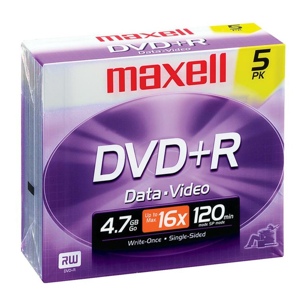 Maxell 639002 16x DVD+R Media, 4.7GB Data Storage, 16X, 5/PK