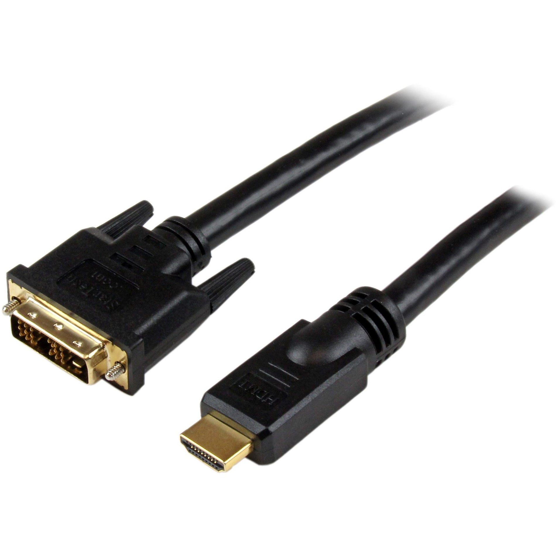 StarTech.com HDMIDVIMM30 30 ft HDMI to DVI-D Cable - M/M, Molded, Passive, Strain Relief, Copper Conductor, Shielded, 24 AWG, Nickel Plated Connectors, Black
