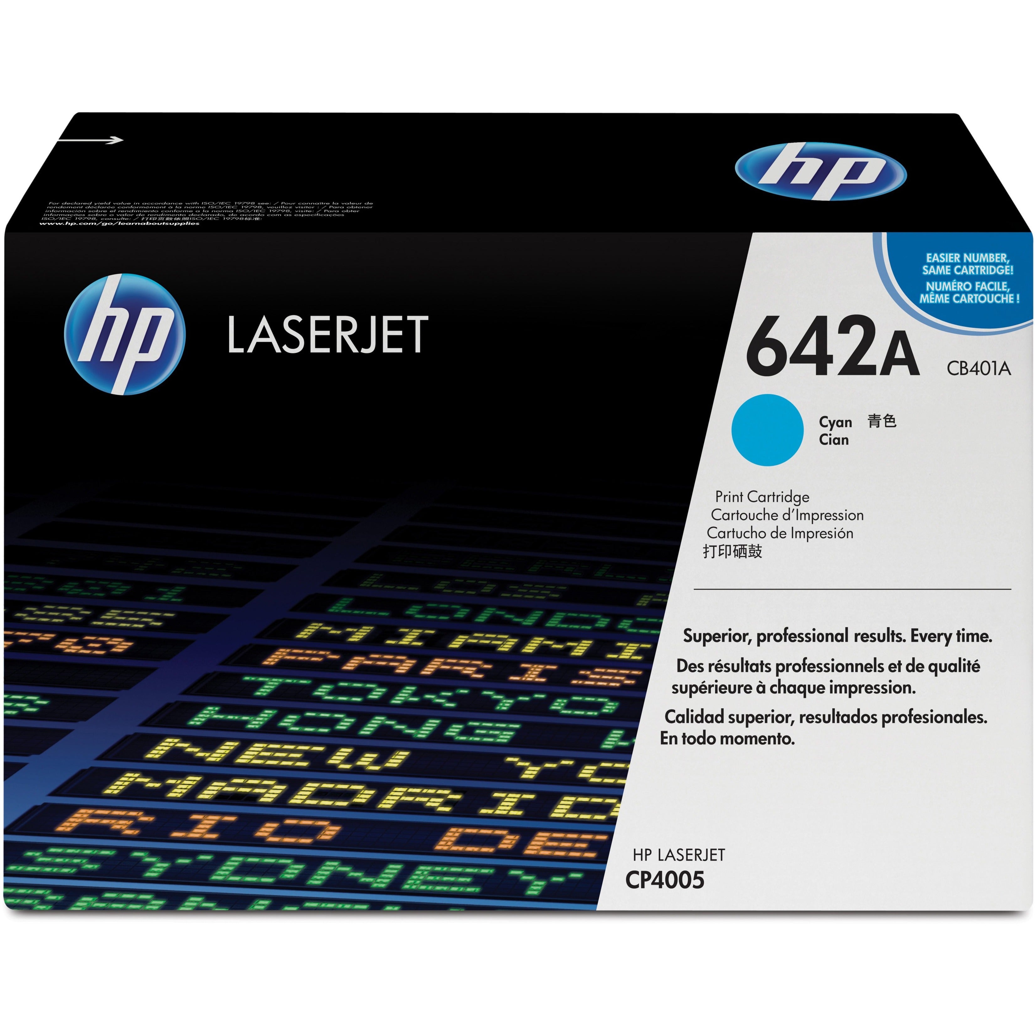 HP CB401A 642A LaserJet Print Cartridge, Cyan, 7500 Page Yield