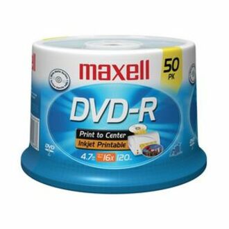 Maxell 638022 16x DVD-R Media, 4.7GB - 50 Pack, Hub Printable, Inkjet, White