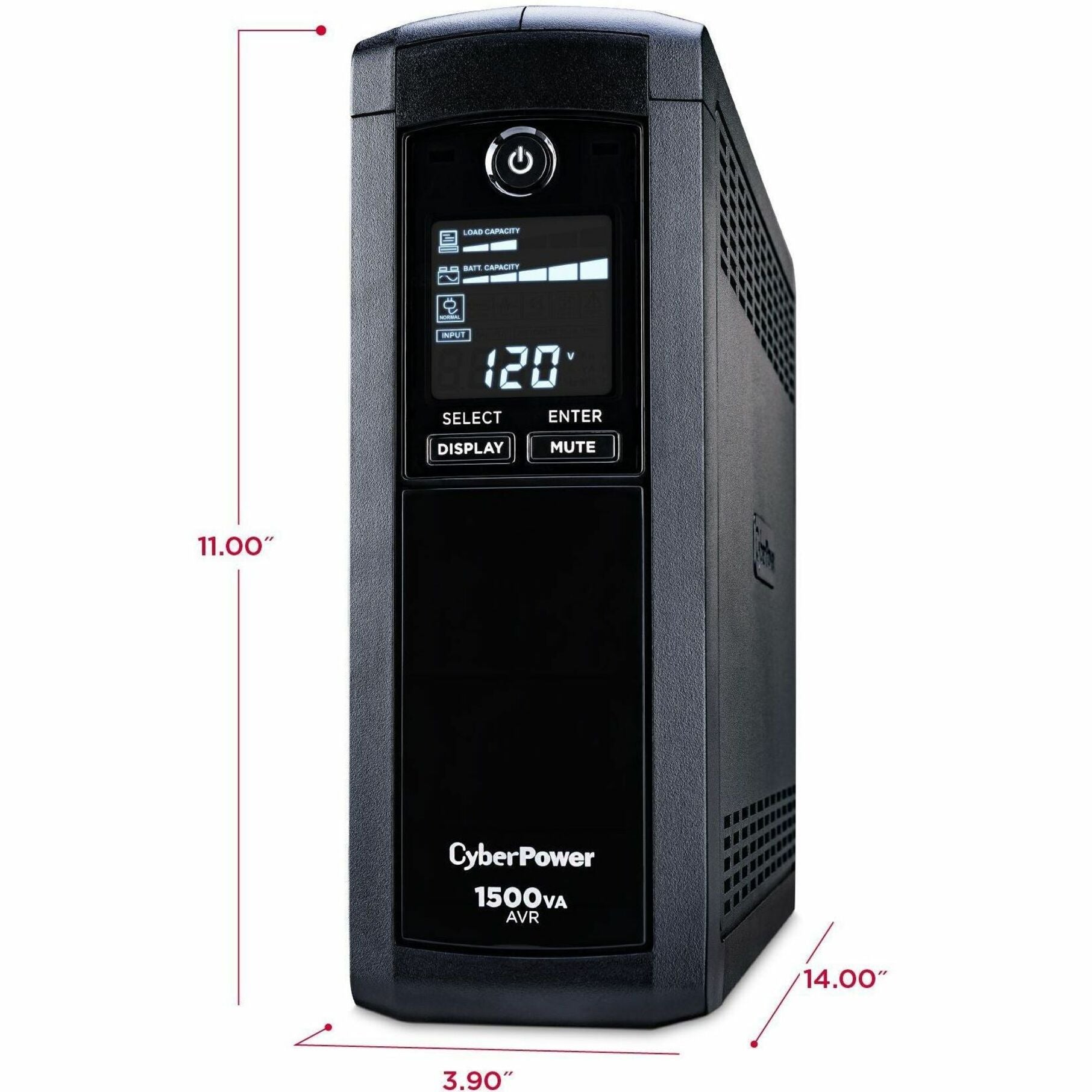 CyberPower CP1500AVRLCD Intelligent LCD UPS Systems, 1500VA/900W, 12 Outlets, Mini-tower, Black