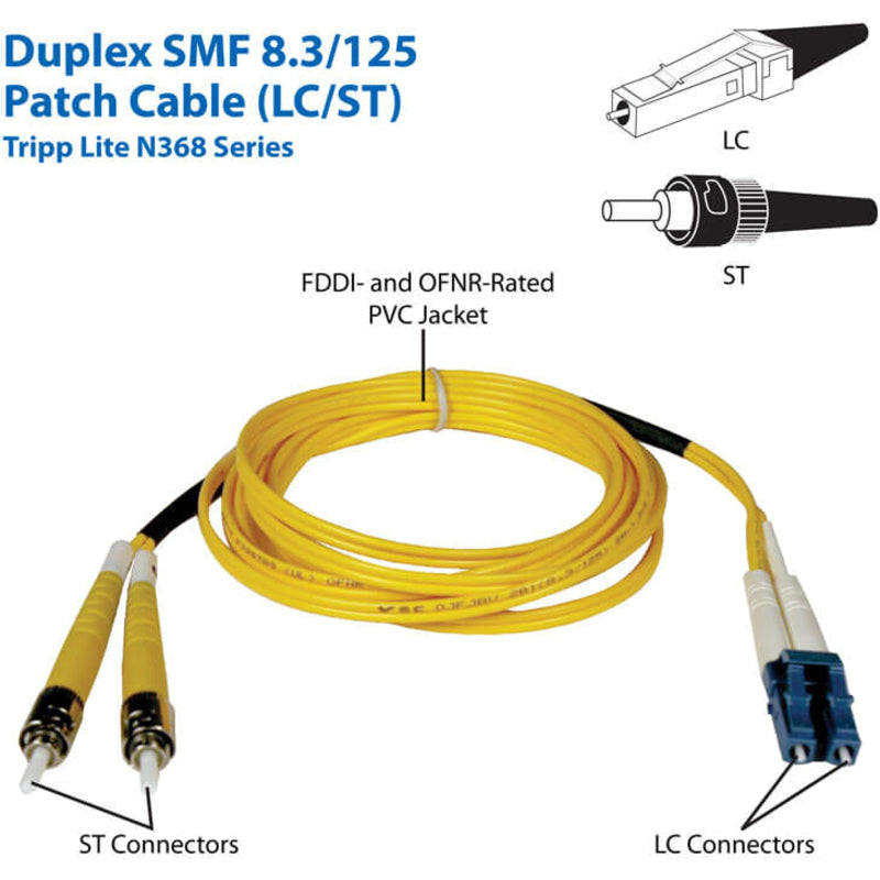 Tripp Lite N368-30M Fiber Optic Duplex Patch Cable, 100 ft, LC/ST, Yellow