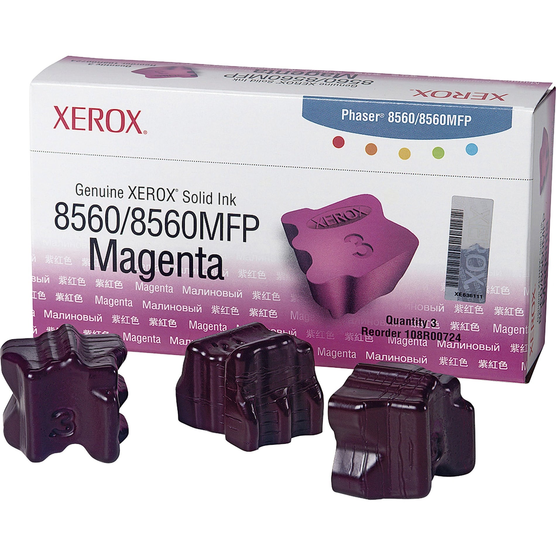 Xerox 108R00724 108R00723/24/25/26/27 Solid Ink Sticks, Magenta, 3-Pack
