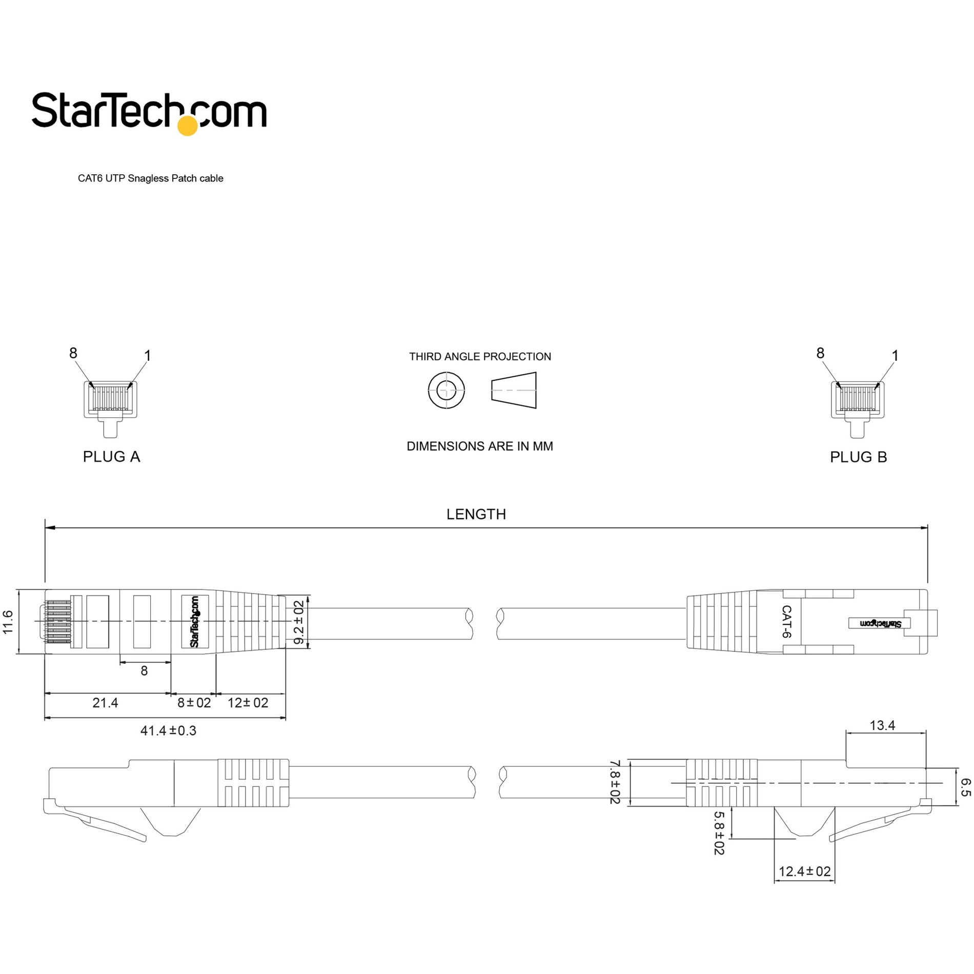 StarTech.com N6PATCH7BK Cat. 6 Patch Cable, 7FT Black Snag-Less, ETL Verified