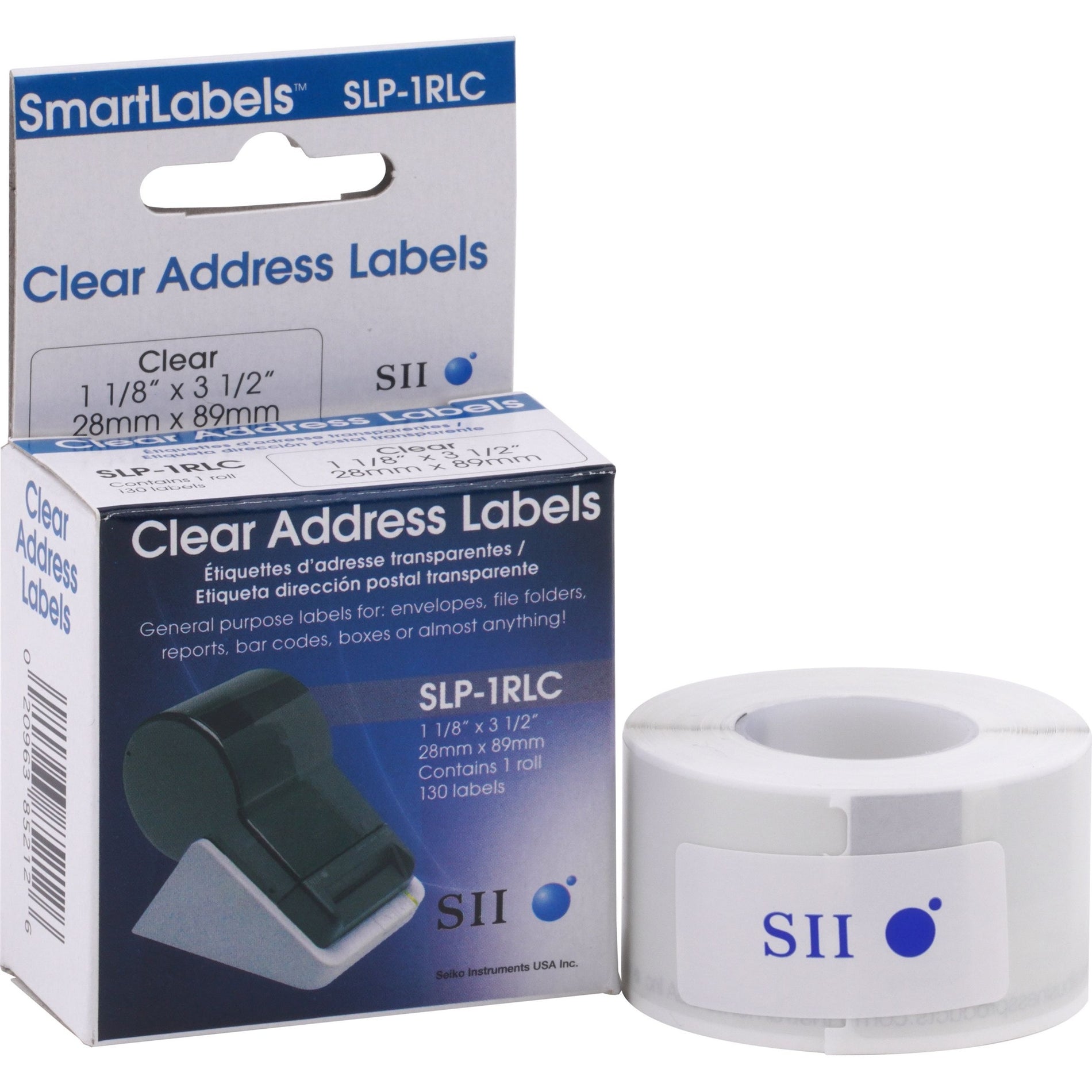 Seiko SLP-1RLC Address Label, Clear, 3 1/2" x 1 1/8", 130 Labels per Roll