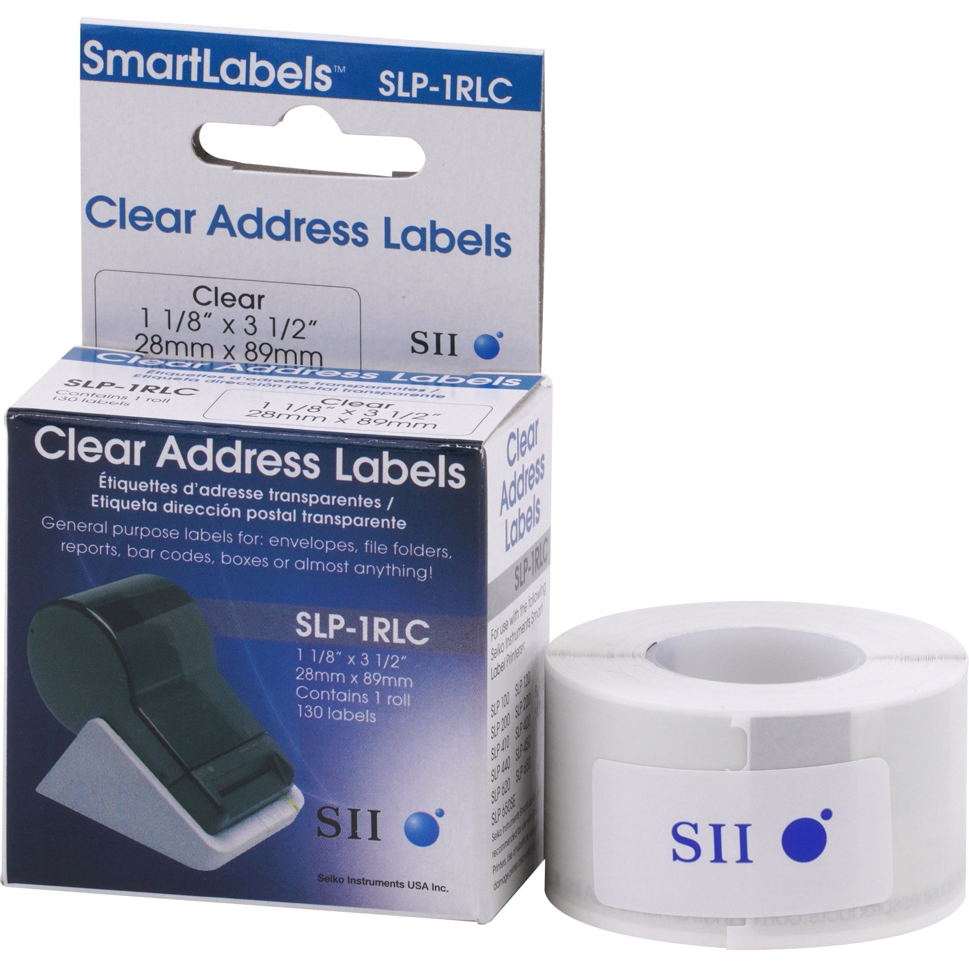 Seiko SLP-1RLC Address Label, Clear, 3 1/2" x 1 1/8", 130 Labels per Roll