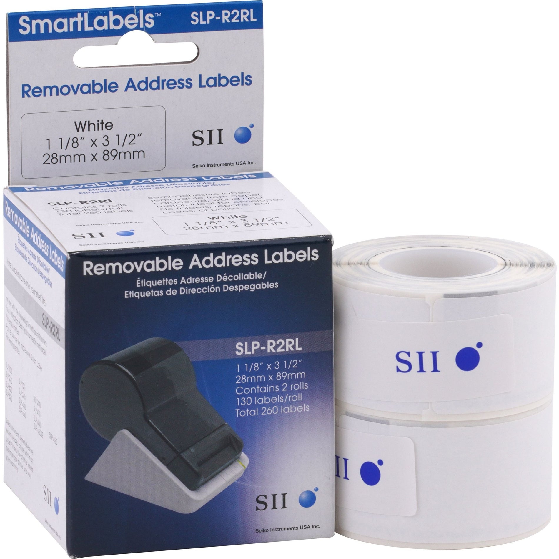 Seiko SLP-R2RL Removable Standard Address Label, Rectangle, 3 1/2" x 1 1/10", 130 Labels per Roll
