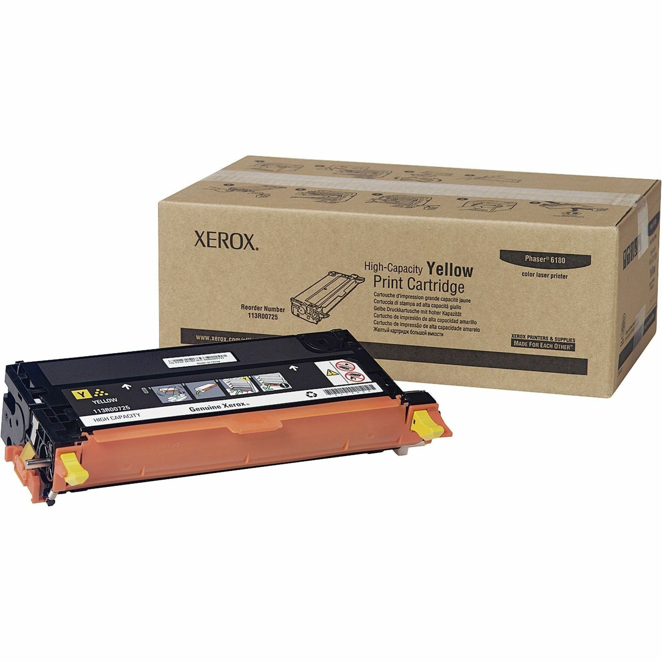 Xerox 113R00725 Phaser 6180 High Capacity Print Cartridge, Yellow, 6000 Pages Yield