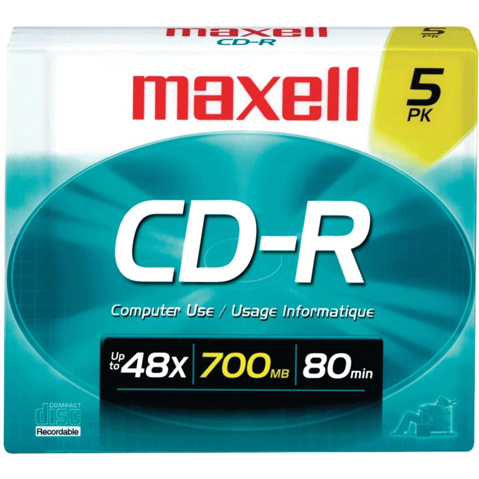 Maxell 648220 40x CD-R Media, 700MB - 5 Pack, Standard 120mm