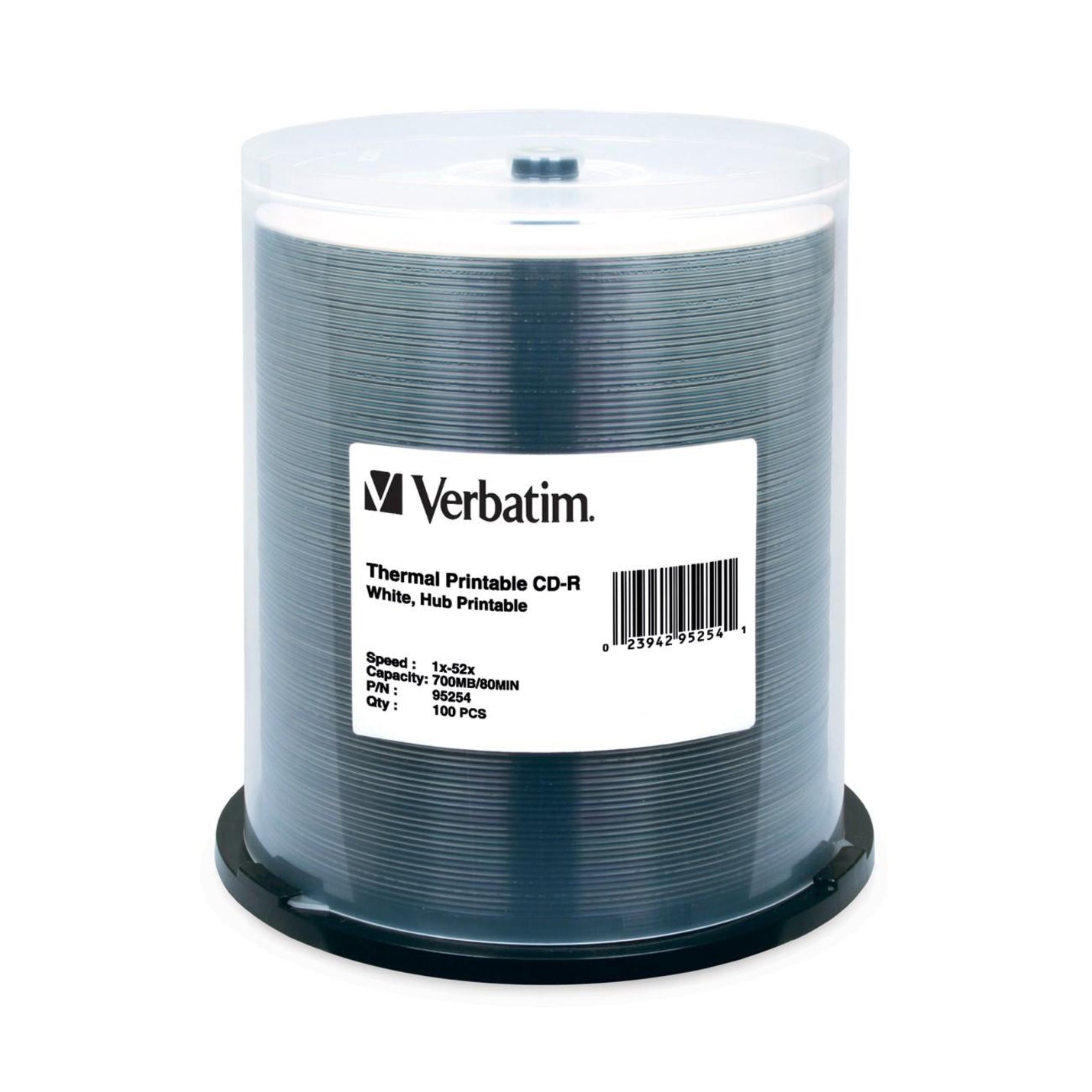 Verbatim 95254 CD-R 80MIN 700MB 52x White Thermal Printable, Hub Printable 100pk Spindle