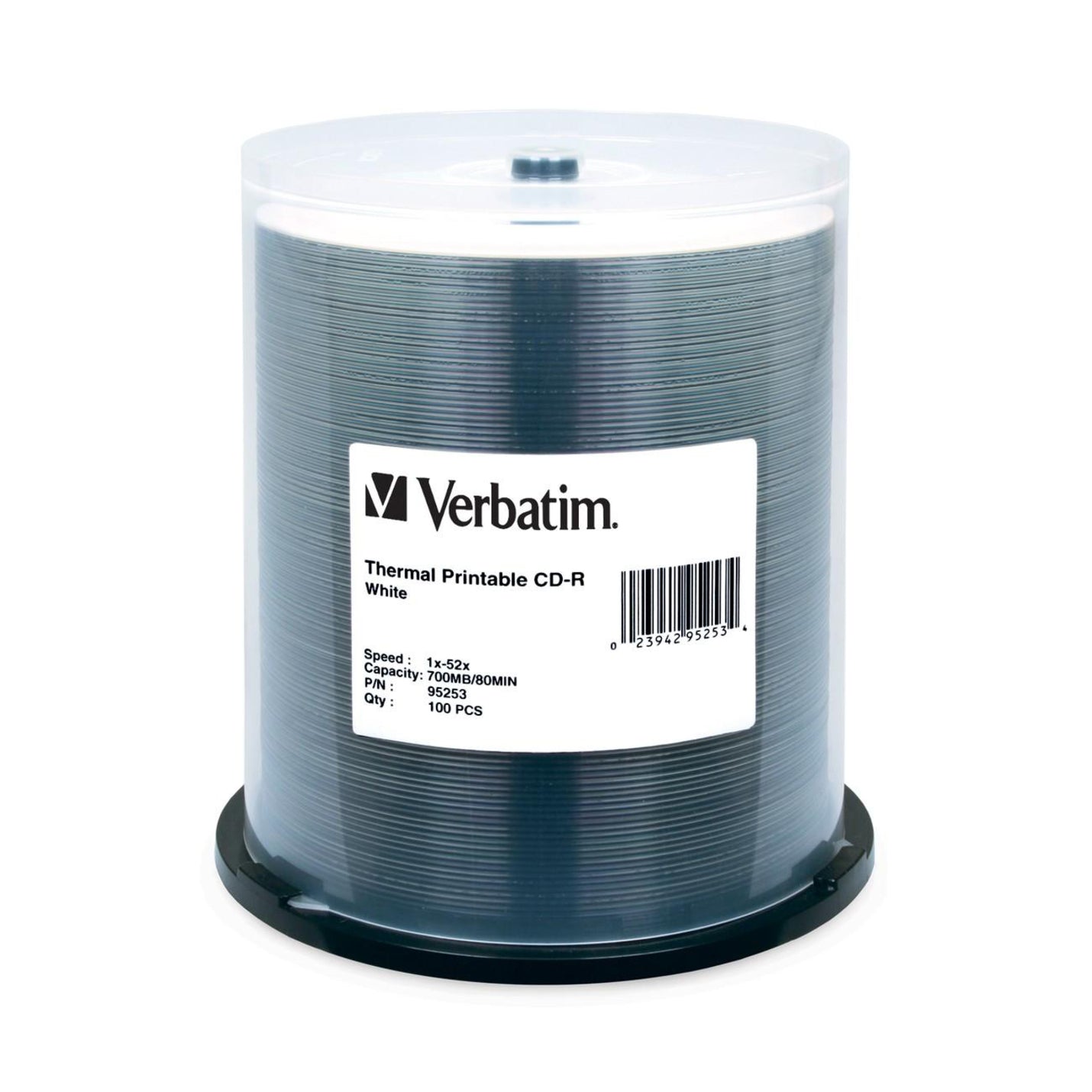 Verbatim 95253 CD-R 700MB 52X White Thermal Printable - 100pk Spindle, Lifetime Warranty