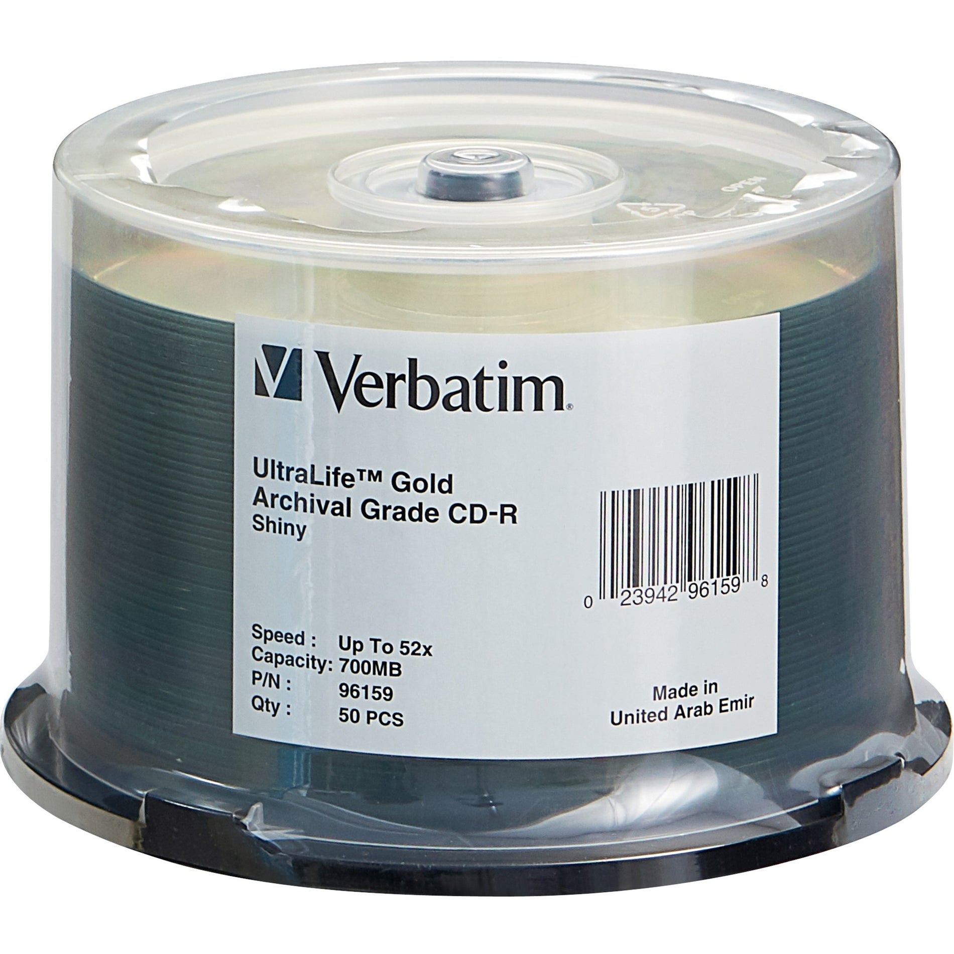 Verbatim 96159 UltraLife CD-R 700MB 52X UltraLife Gold Archival Grade with Branded Surface, 50 Pack Spindle