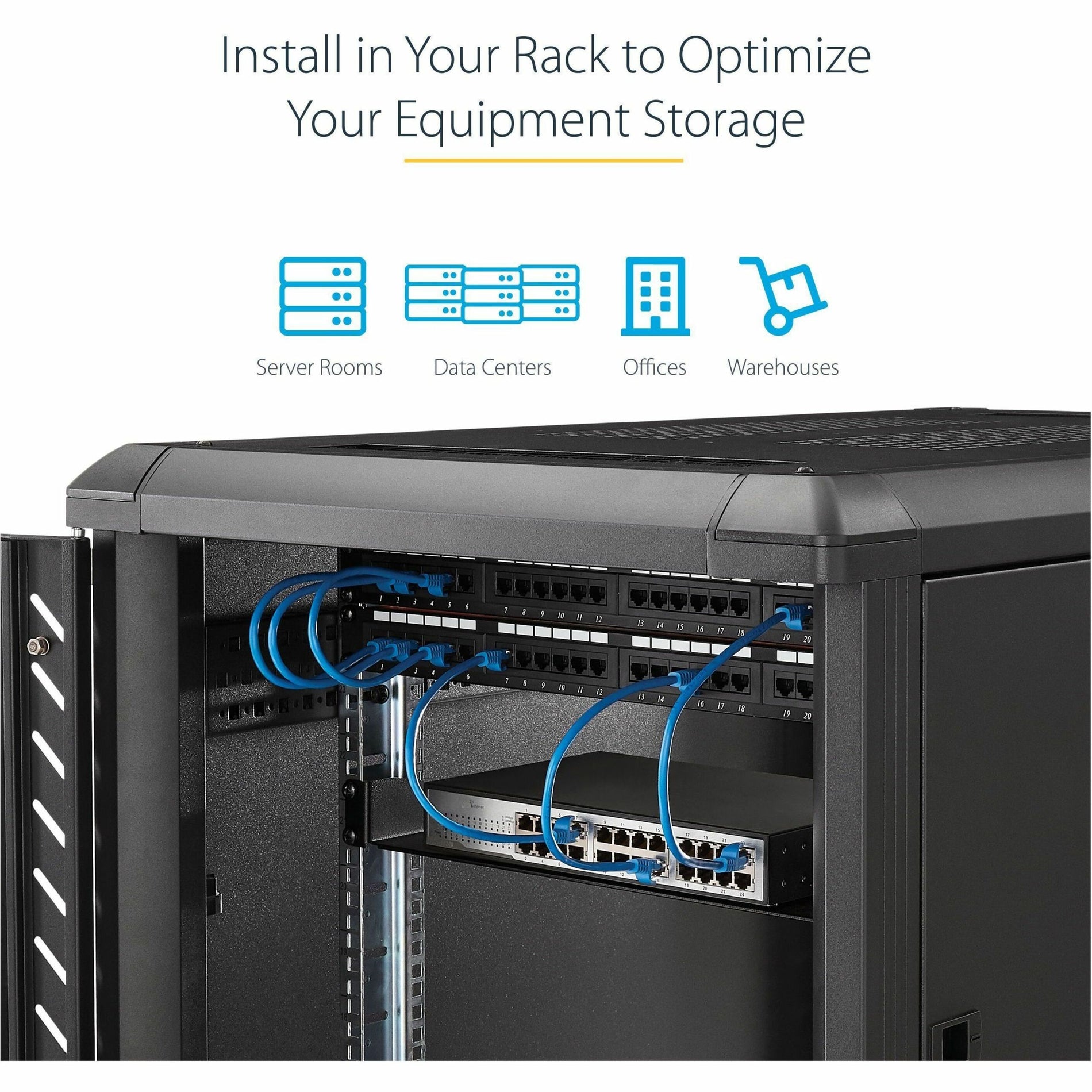 StarTech.com CABSHELF Black Standard Universal Server Rack Cabinet Shelf, Cable Management