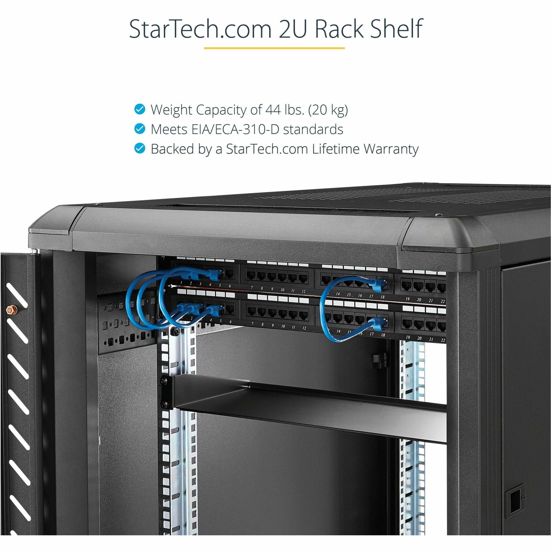 StarTech.com CABSHELF Black Standard Universal Server Rack Cabinet Shelf, Cable Management