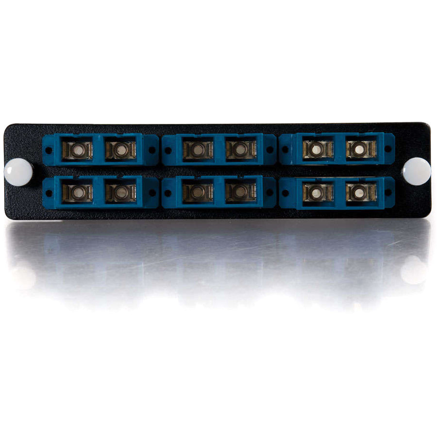 C2G 31107 Q-Series Duplex Quiktron Fiber Optic Patch Panel, 12-Strand, SC Duplex, SM, Blue SC Adapter Panel